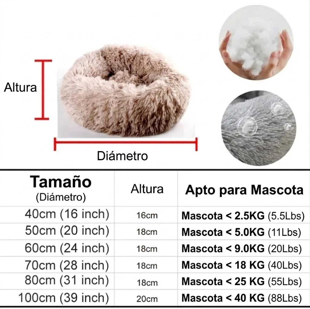 Cama Donut Relajante y Suave para Mascotas (Perros y Gatos)